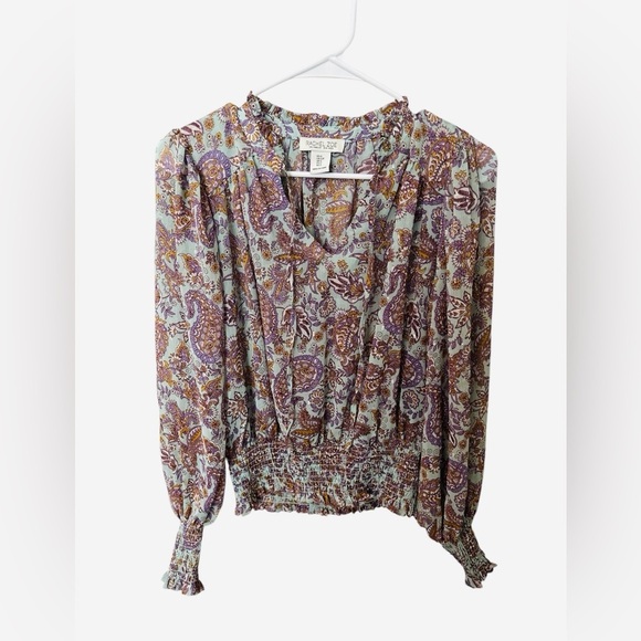 Rachel Zoe Tops - Rachel Zoe Paisley Boho Blouse Smocked Waist Long Sleeve Size Small